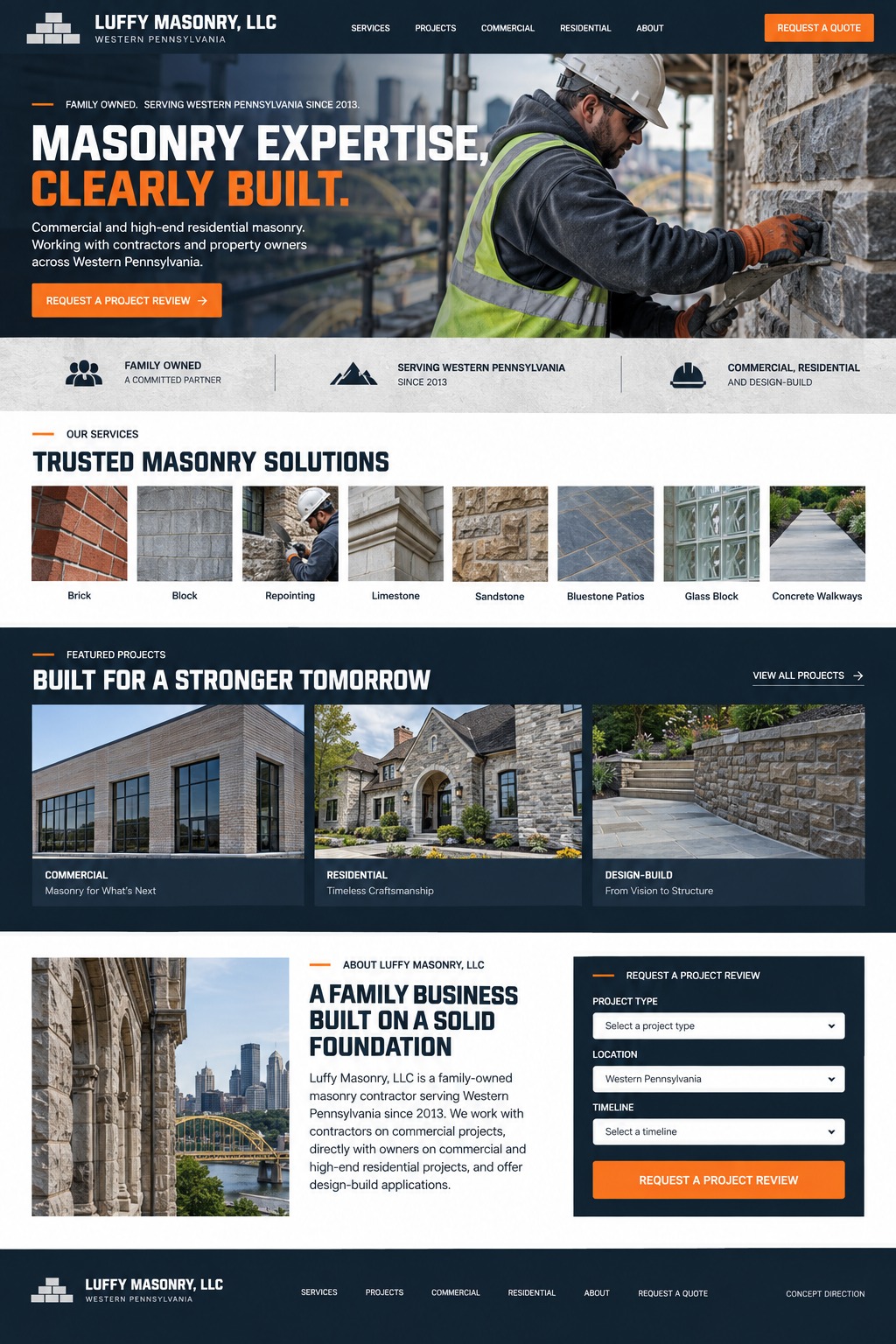 Luffy Masonry Built Proof Website homepage design concept